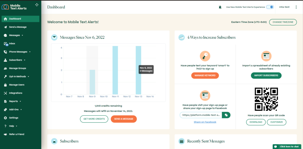 Mobile Text Alerts cloud communication platform interface