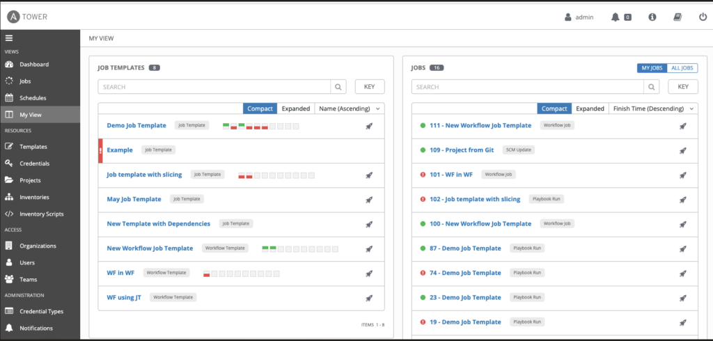 "My View" section in Ansible DevOps automation tool