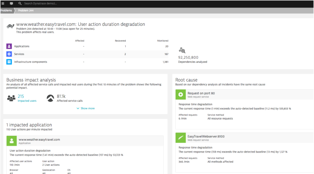 Dynatrace monitoring tool central dashboard