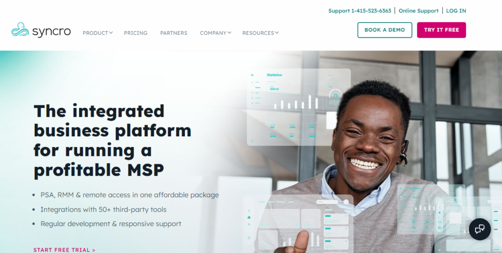 Syncro's homepage view